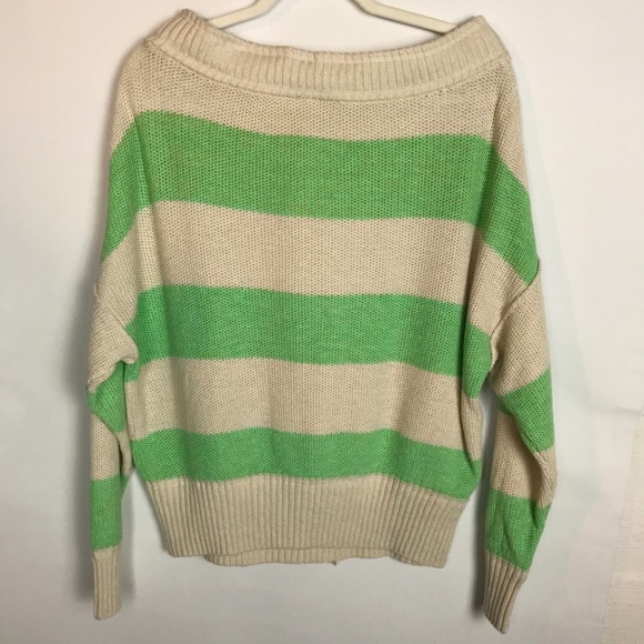 FREE PEOPLE Women’s “Cassidy” Green & White Striped Off Shoulder Tie Pullover XS - Picture 8 of 10
